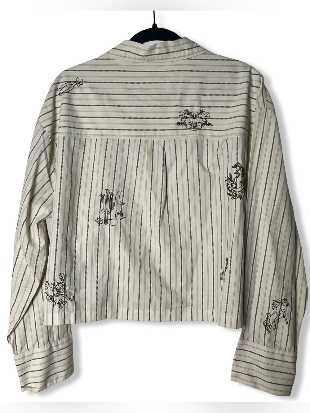 Scotch & Soda Women’s Striped Hand Embroidered Desert Motif Blouse Cropped Sz L - Picture 2 of 12